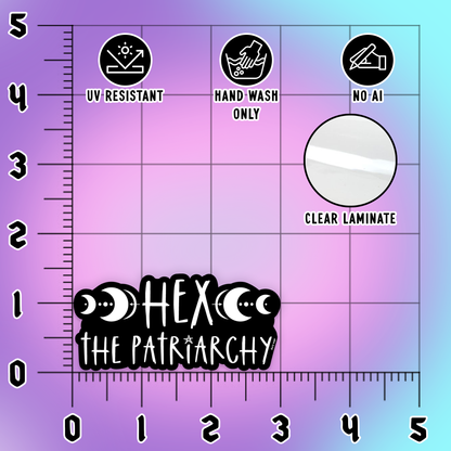 A product information graphic for a sticker or decal reading &