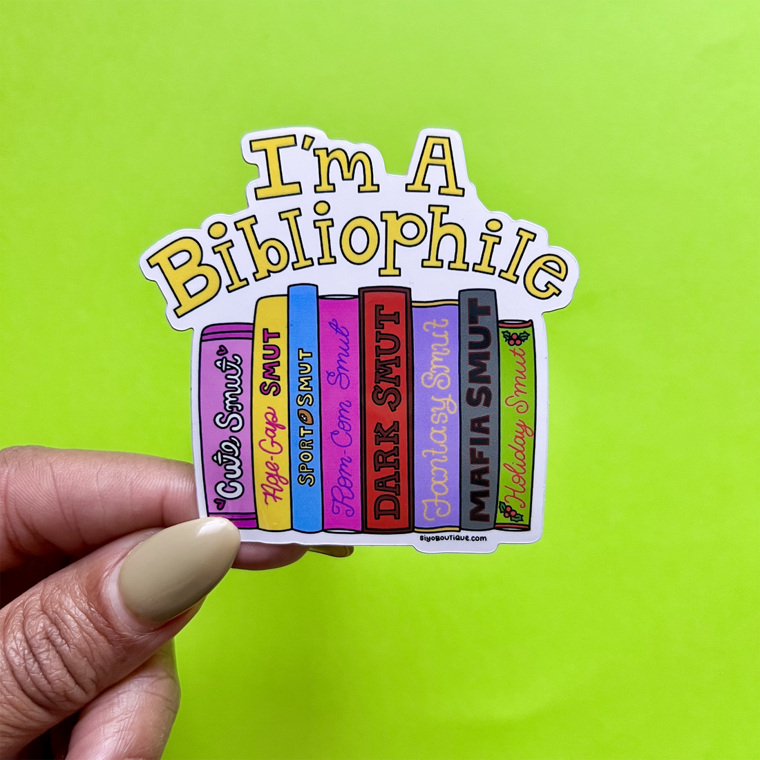 Sticker with book spines and &