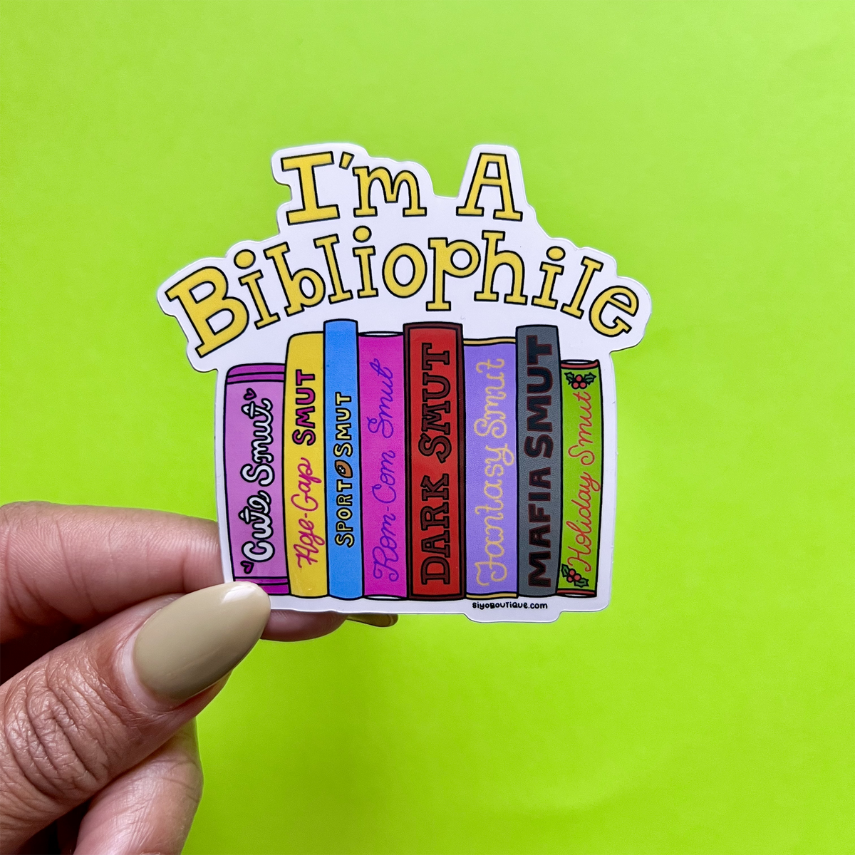 Sticker with book spines and &