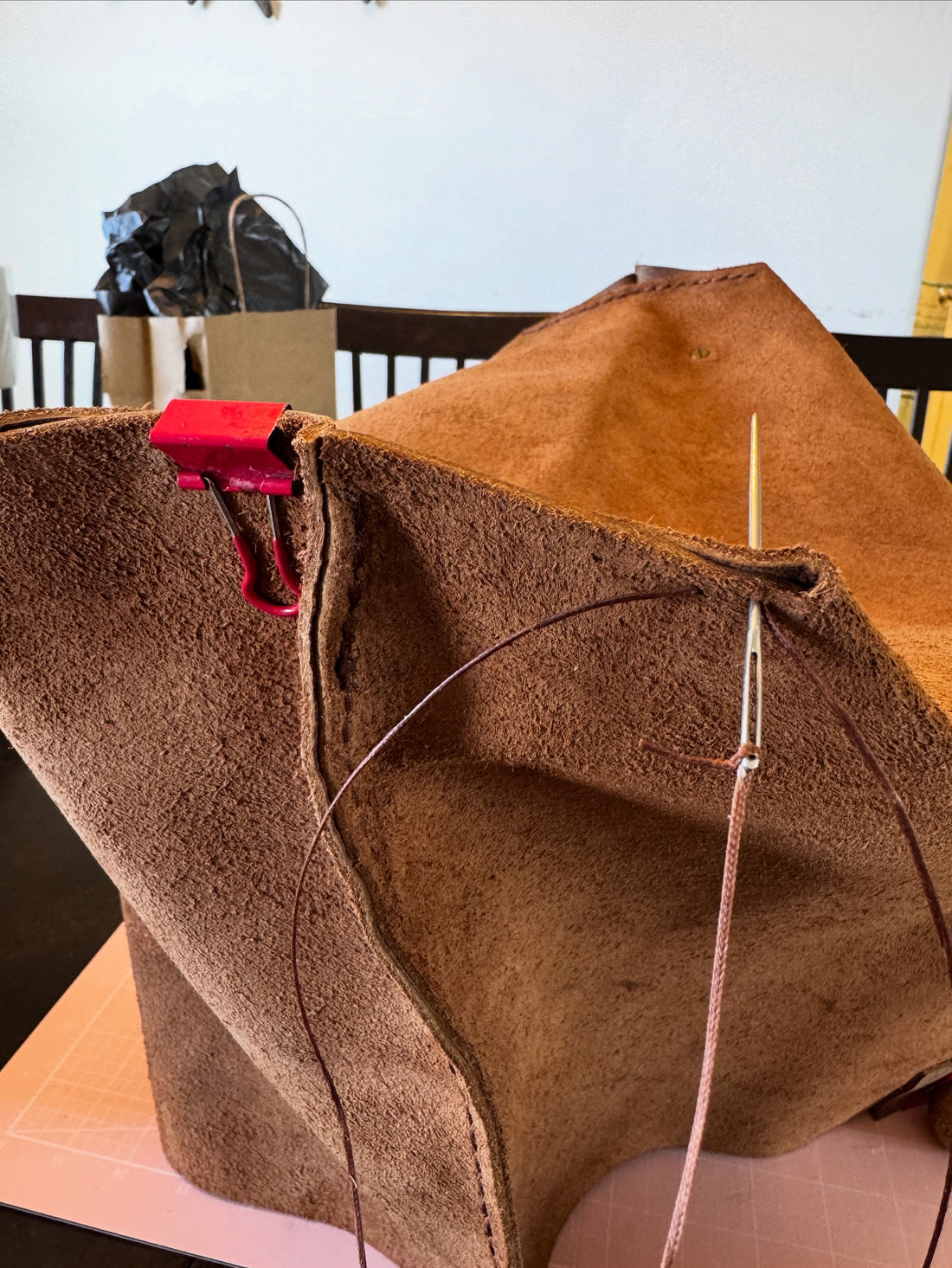 Rustic Brown Durable Buffalo Leather Tote with Magnetic Closure and Brass Feet