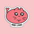 A die-cut sticker featuring a cute pink cartoon cat face with heart-shaped eyes and the text &