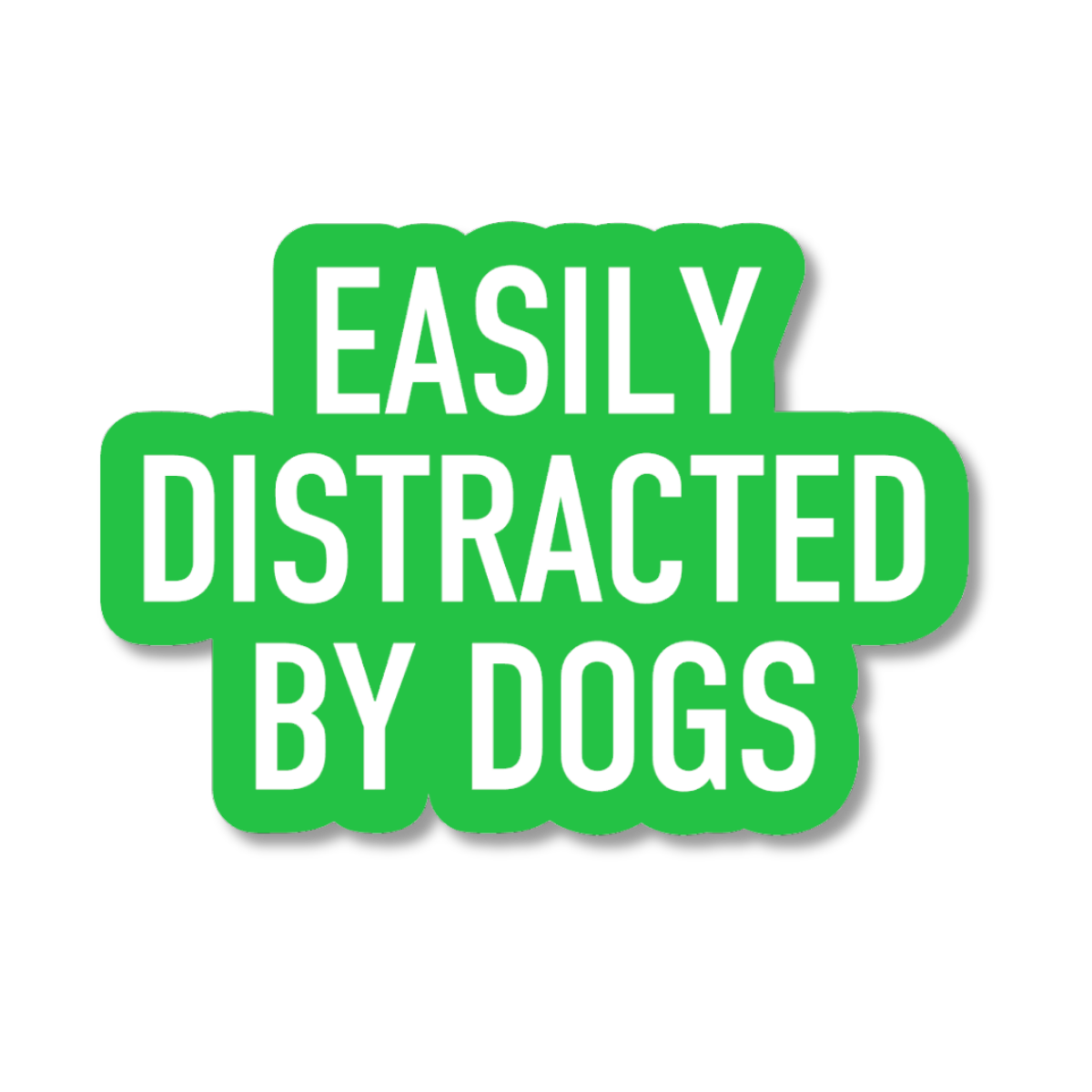 Green sticker with white text &
