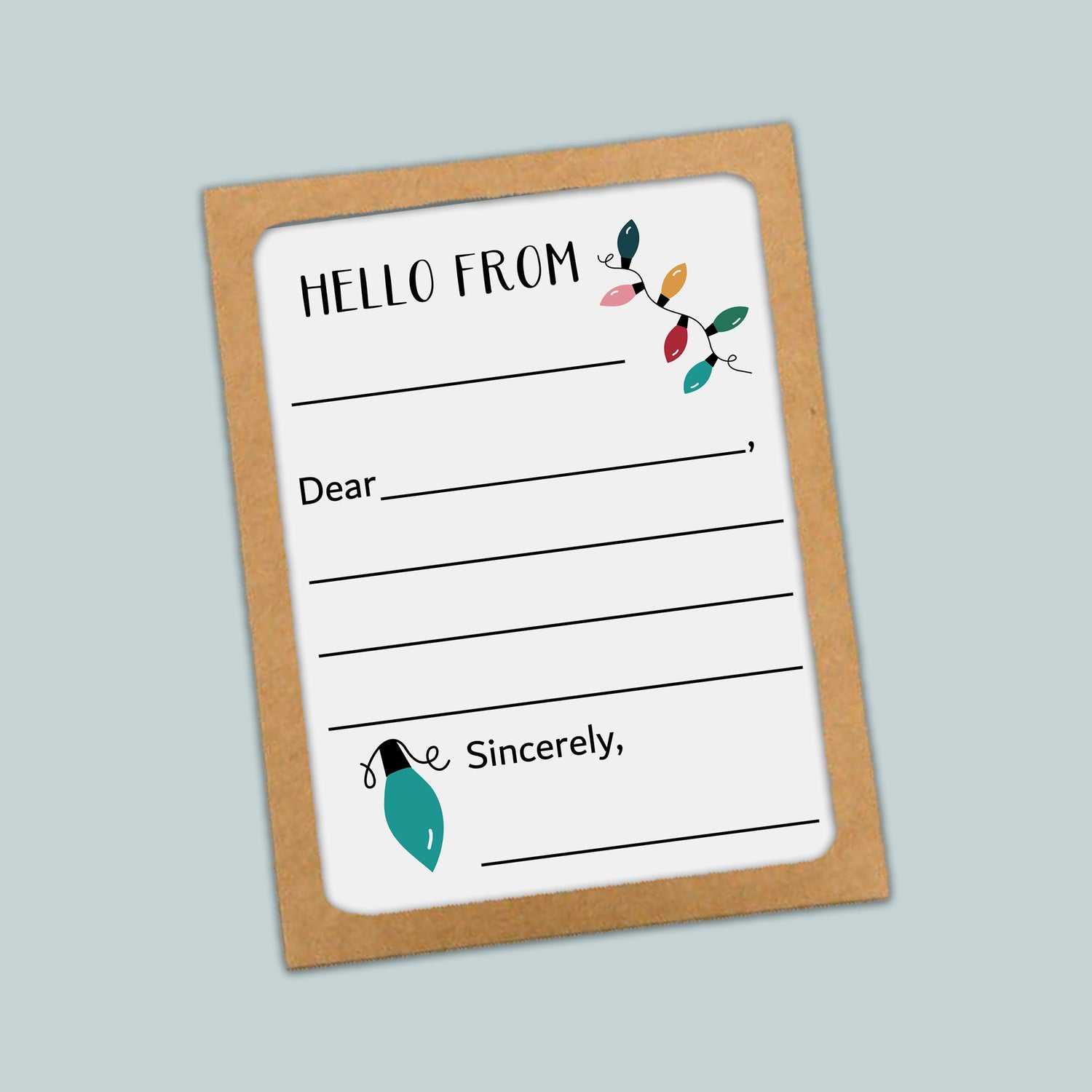 The image is a greeting card with a blank space for a message and a decorative element featuring colorful lights.