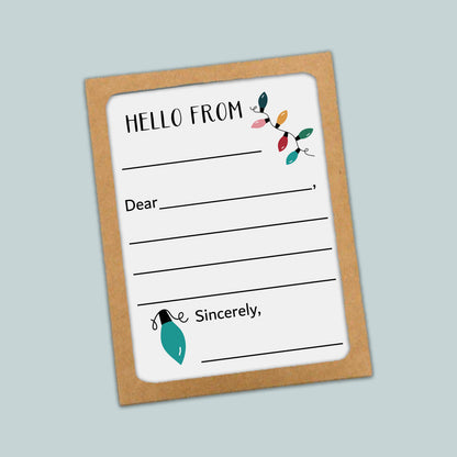 The image is a greeting card with a blank space for a message and a decorative element featuring colorful lights.