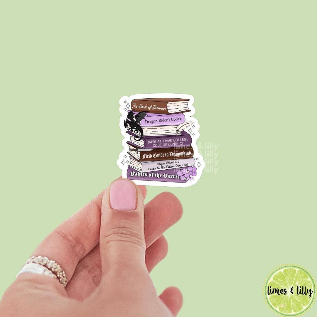 Hand holding a stack of books sticker with a green background