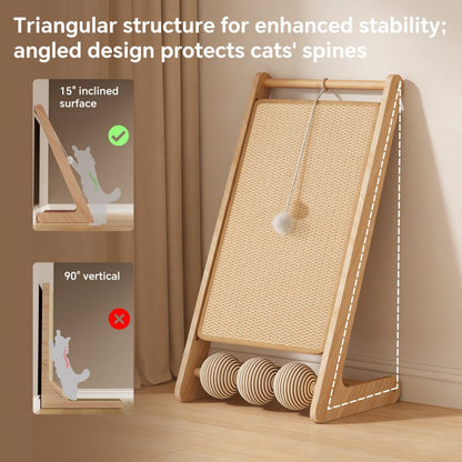 Large Vertical Sisal Cat Scratcher Wall with Teaser Balls