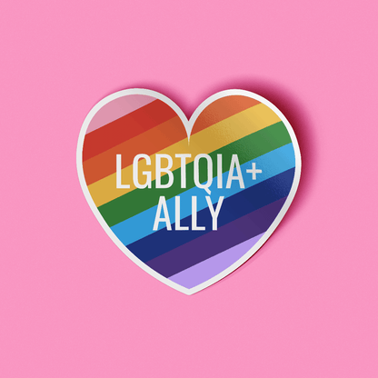 LGBTQIA+ Ally Sticker | Rainbow Pride Heart Vinyl Sticker
