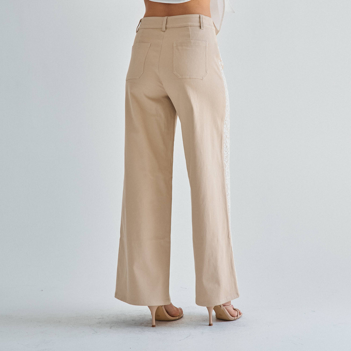 The Margot Lace-Trim Twill Pant — Olive