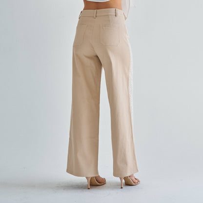 The Margot Lace-Trim Twill Pant — Olive