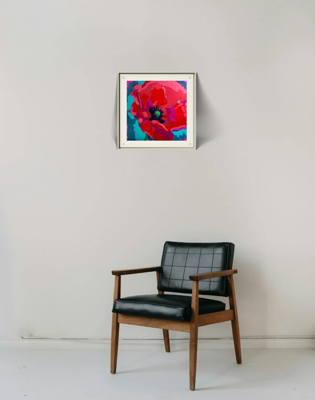 Poppy acrylic painting 12x12 framed