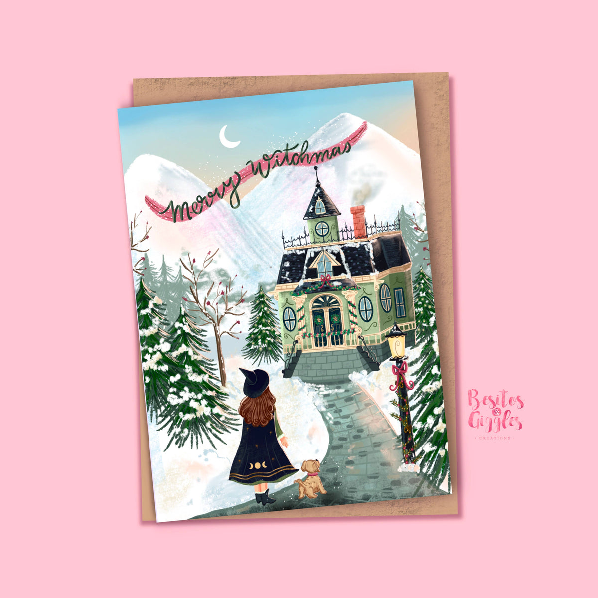 A festive illustrated holiday card reading &