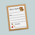 The image is a greeting card with a brown frame and a white background. The card has a message that reads "Hello from" and includes a picture of a sandwich and a campfire.