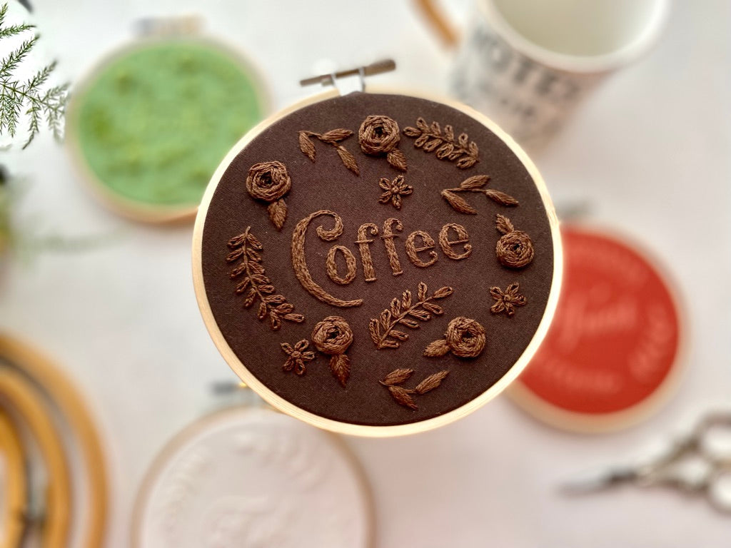 Coffee monochrome embroidery // PDF Pattern Download 4" Hoop