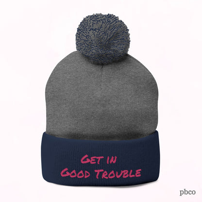 Pom-Pom Knit Cap - Embroidered &