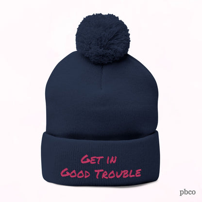 Pom-Pom Knit Cap - Embroidered &