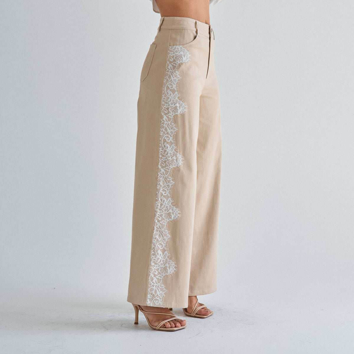 The Margot Lace-Trim Twill Pant — Olive