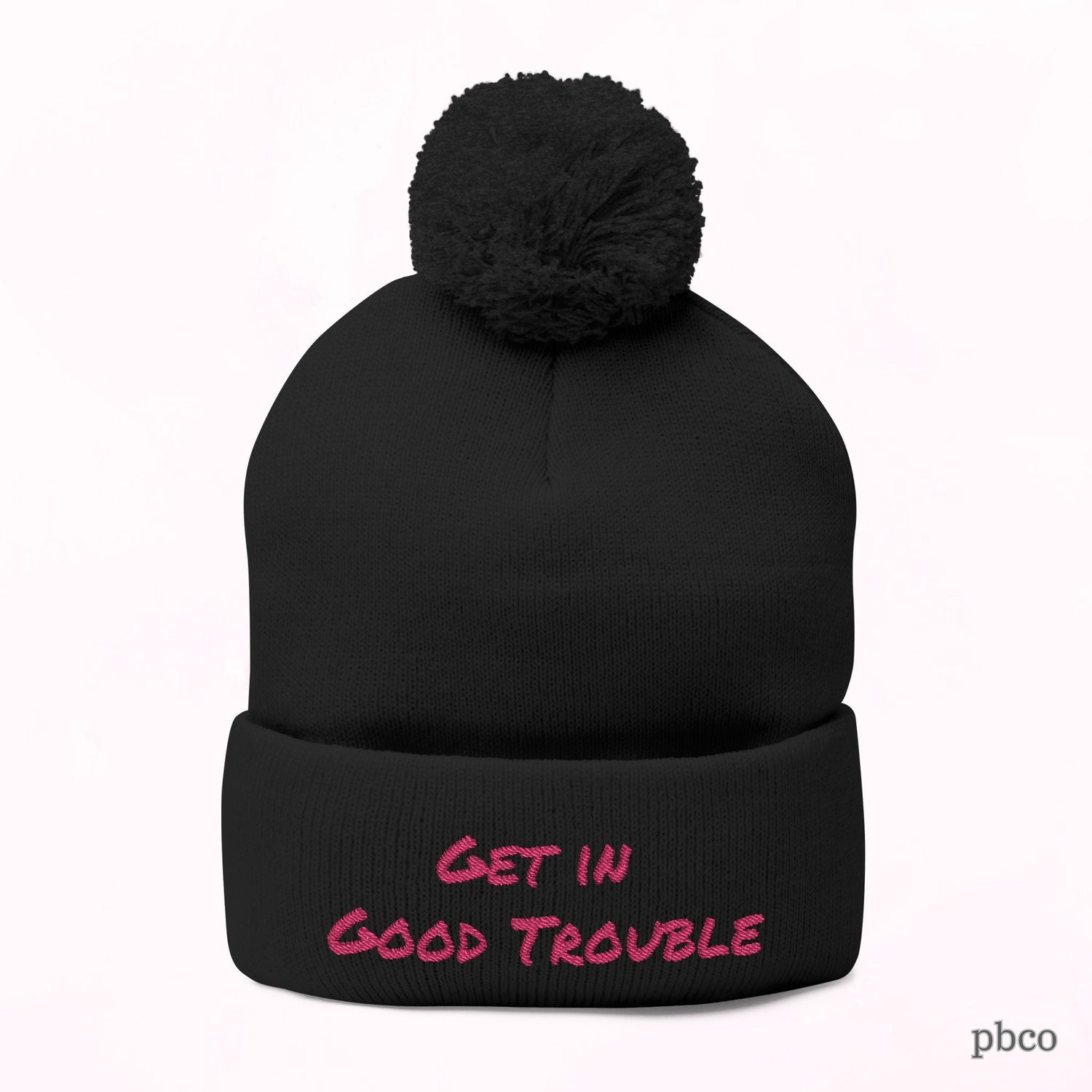 Pom-Pom Knit Cap - Embroidered &