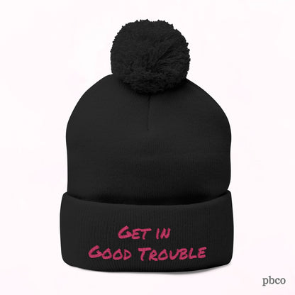 Pom-Pom Knit Cap - Embroidered &