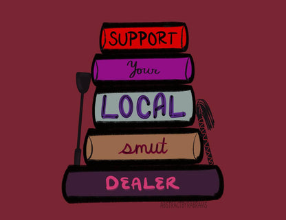 Stack of books with text &