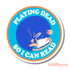 Circular sticker with blue character reading a book and text &