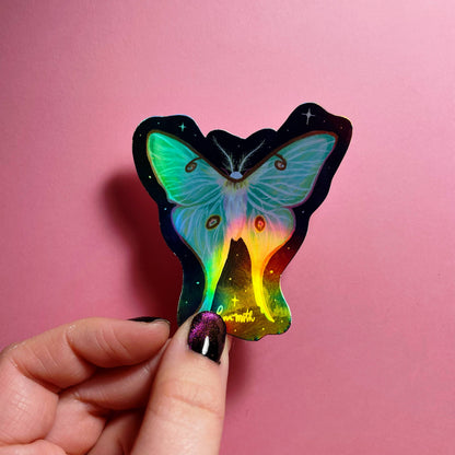 Luna Moth Holographic Sticker | Celestial Moth Decal