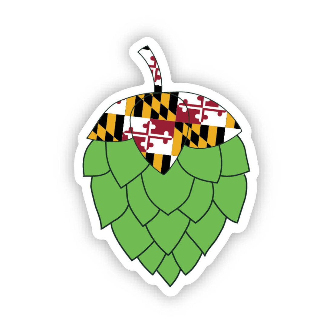 Hop leaf with Maryland flag design on a white background