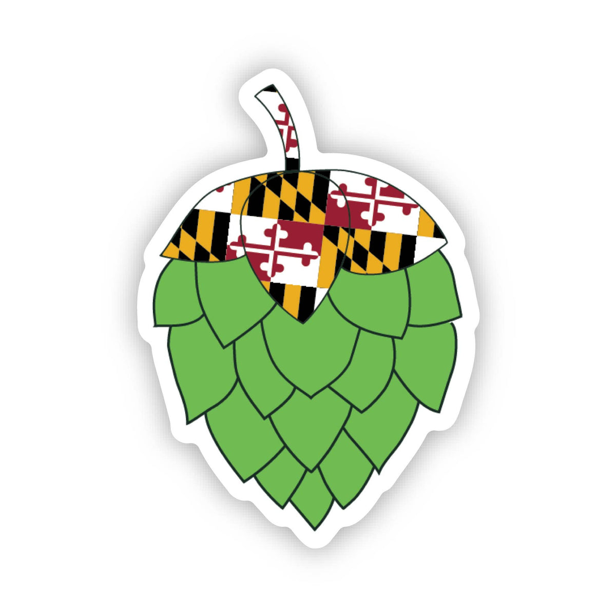 Hop leaf with Maryland flag design on a white background