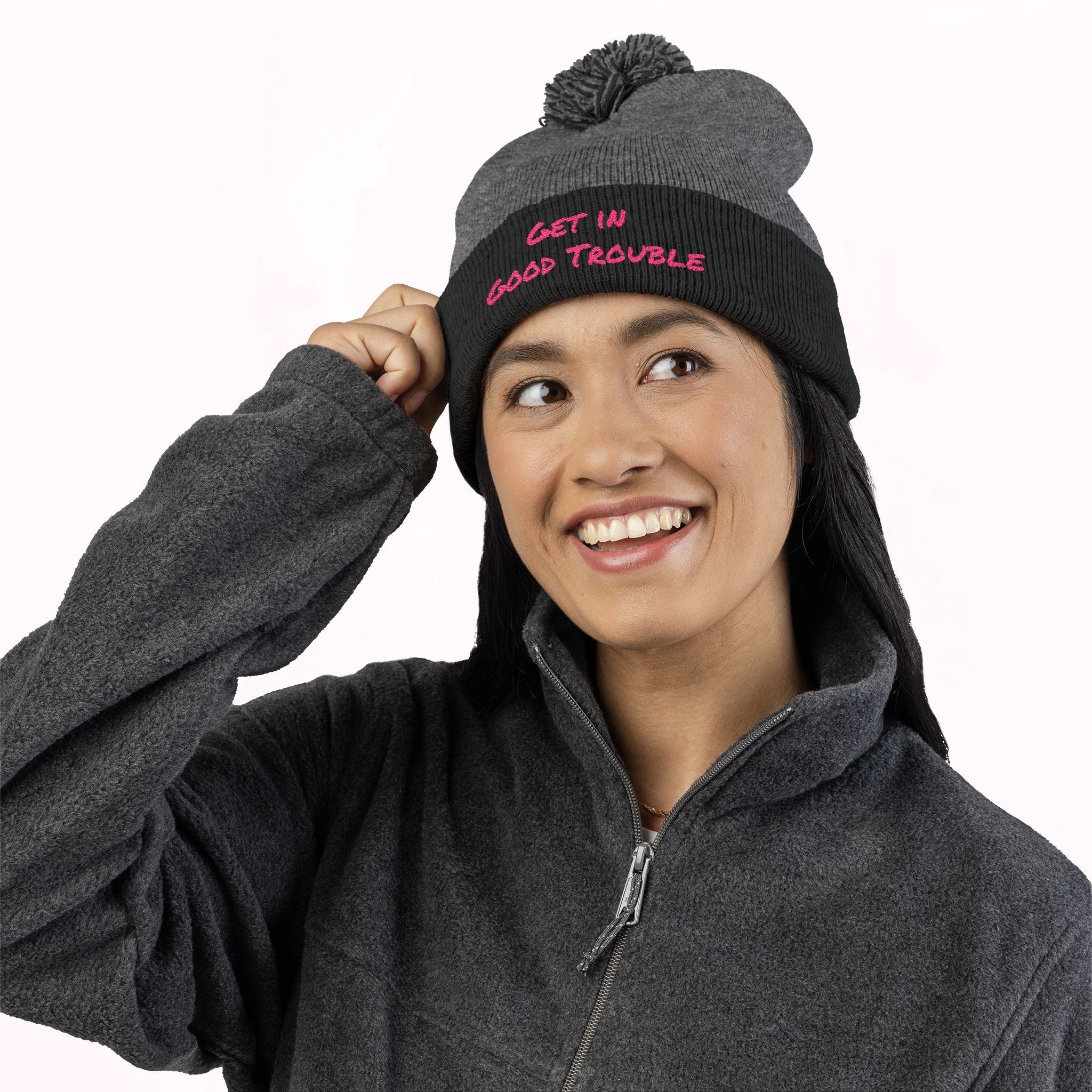 Pom-Pom Knit Cap - Embroidered &