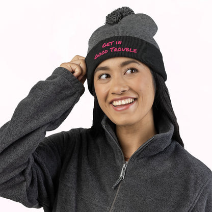 Pom-Pom Knit Cap - Embroidered &