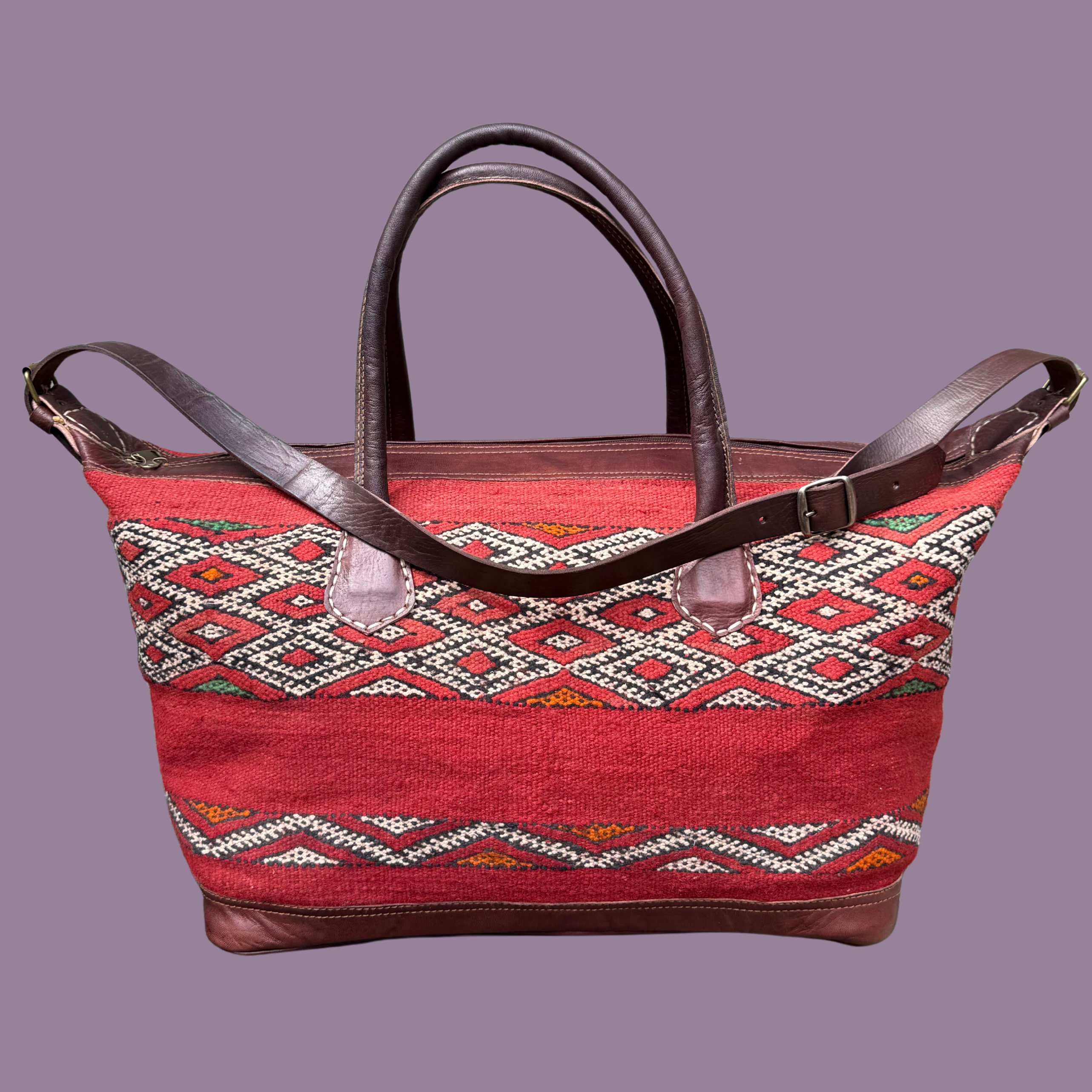 Kilim &amp; Leather Weekender Bag
