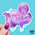 A die-cut sticker featuring a stylized purple octopus wrapping around a pink heart with the text &
