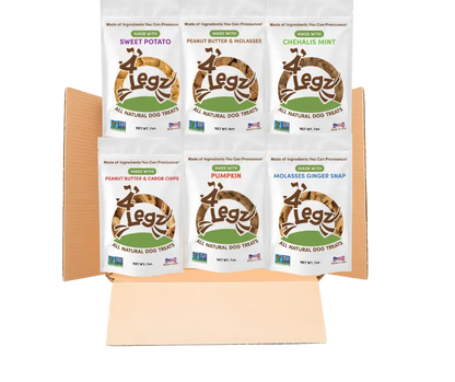 Treats Gift Box for Dogs - 6 Pack of Delicious Dog Treats - 4Legz