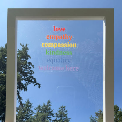 love welcome here - Motivational Mirror Cling Reusable Window Decal