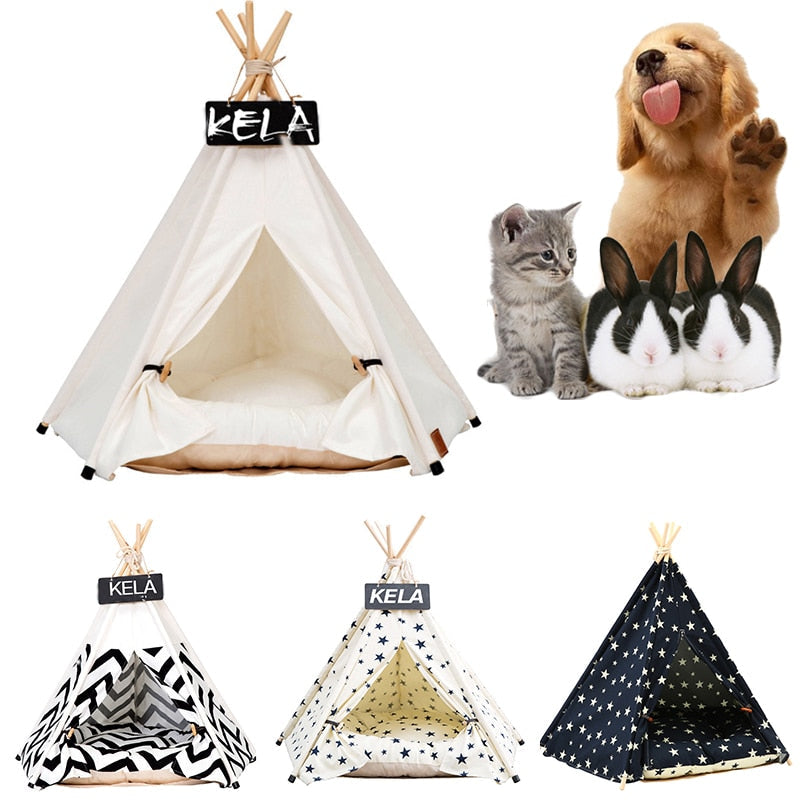 Pet Tent House Cat &amp; Dog Bed – Portable Teepee with Thick Cushion | 6 Colors