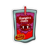 A die-cut sticker depicting a cartoon vampire juice pouch. The sticker features a red and purple liquid, vampire lips with fangs, a red-and-white striped straw, and a yellow badge that reads &