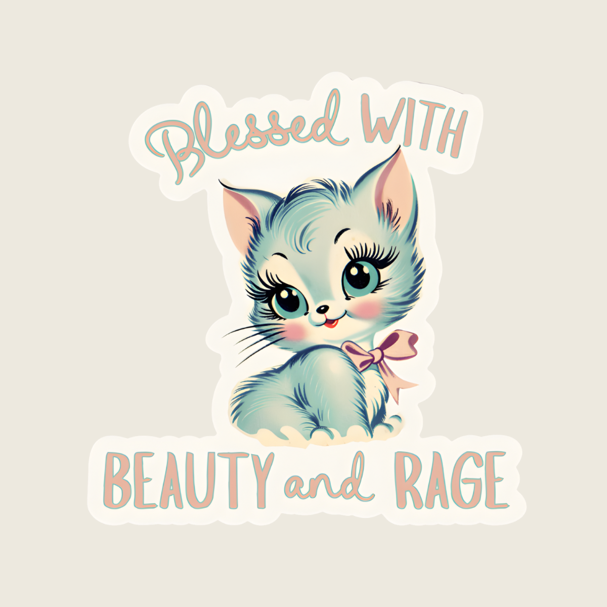 Sticker with a cute cat illustration and text &