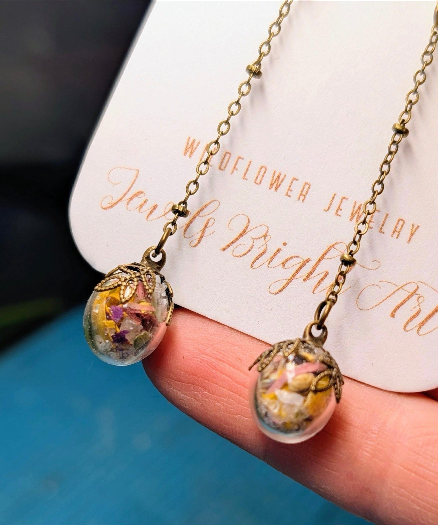 Mushroom Unique Handcrafted Floral Earrings with Wildflowers and Quartz (Copy)