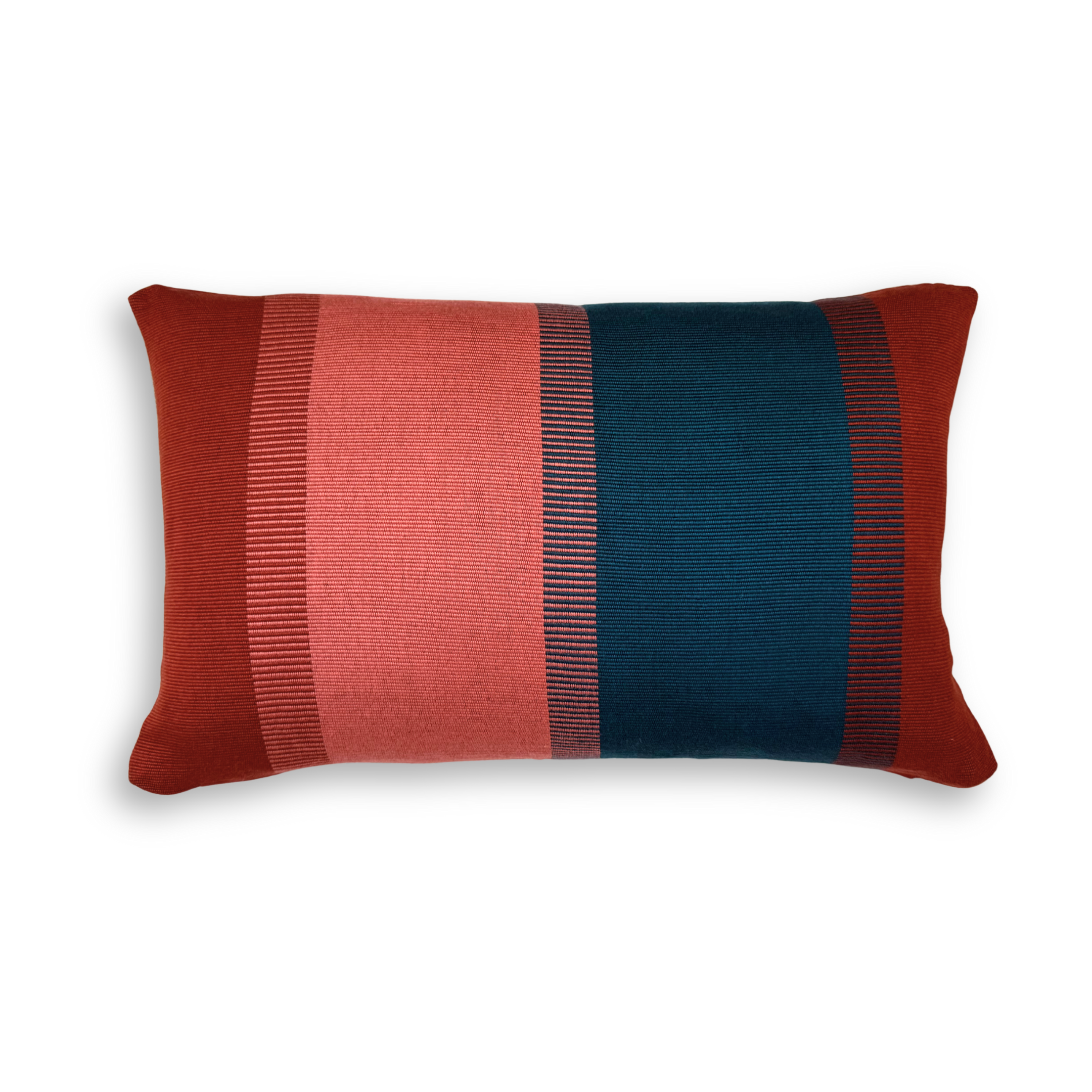 Handwoven Color Block &amp; Hemp Pillow - Light Terra Cotta &amp; Blue