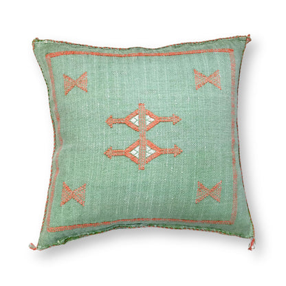Green Sabra Cactus Silk Kilim Pillow Cover | Handwoven Moroccan Home Decor