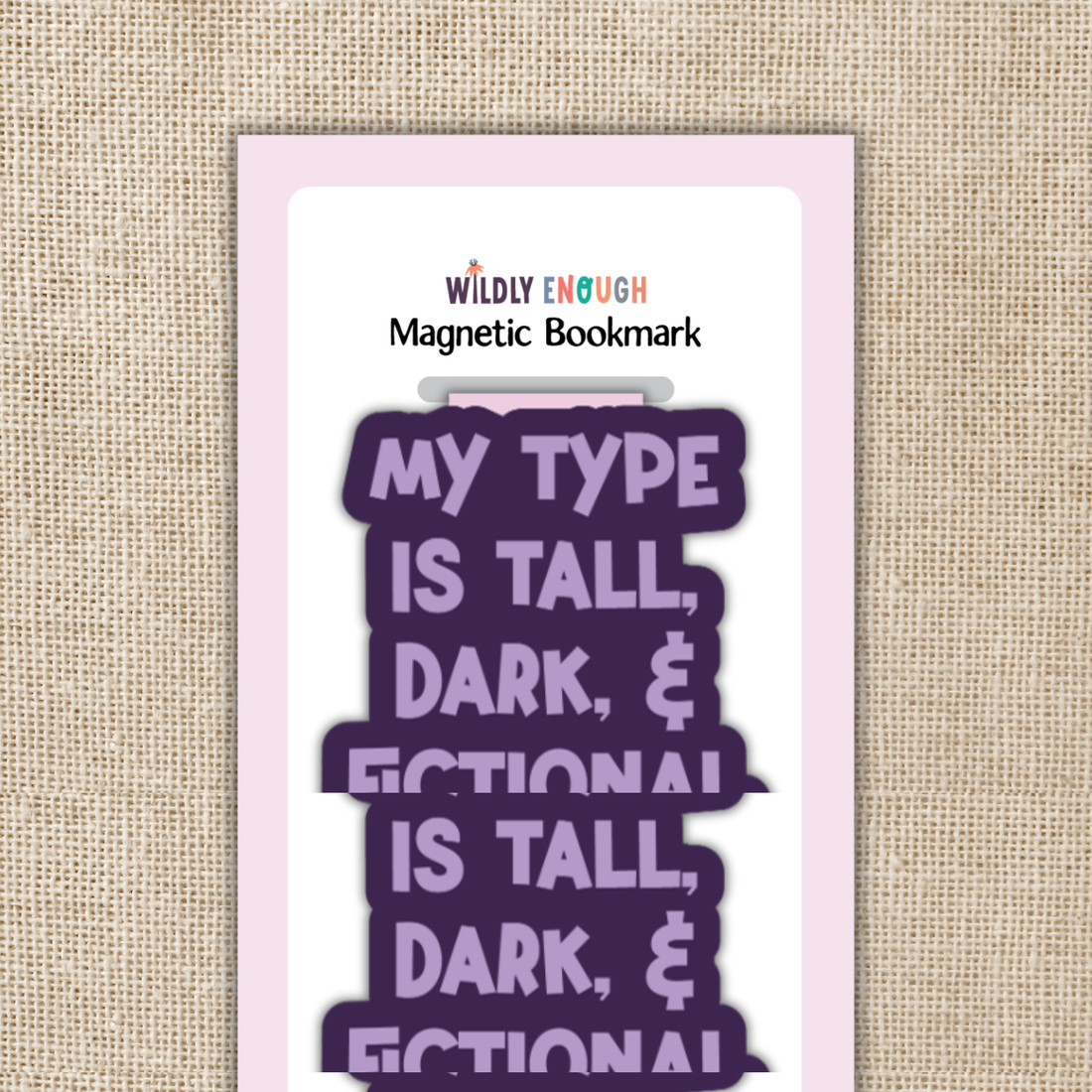 Magnetic bookmark with text on a beige background