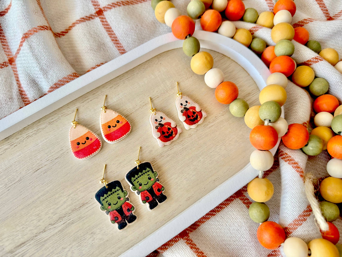 Cute Halloween Earrings | Candy Corn, Frankenstein &amp; Ghost Clay Earrings
