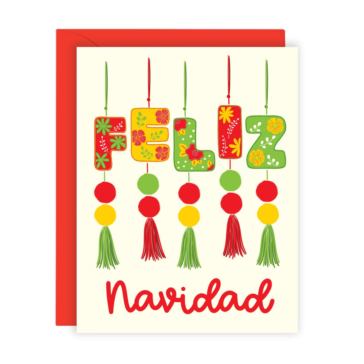 A festive greeting card with a red envelope, featuring the word &