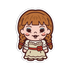 Cartoon character with brown hair and a white dress on a white background