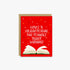 A red greeting card with white hand-lettered text reading &
