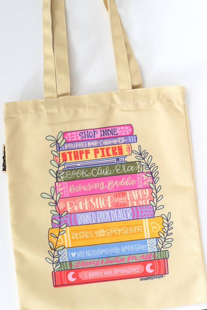 Indie Bookstore Baddie Yellow Bookshop Stack Reader Tote Bag