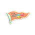 A die-cut sticker shaped like a retro wavy book cover or flag, with the words “TEAM AUDIO Book” in blue, pink, and purple lettering on a peach background, with a cream border and a small yellow accent, shown on a plain white background.