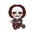 Cartoon character with red eyes and brown hair riding a tricycle on a white background