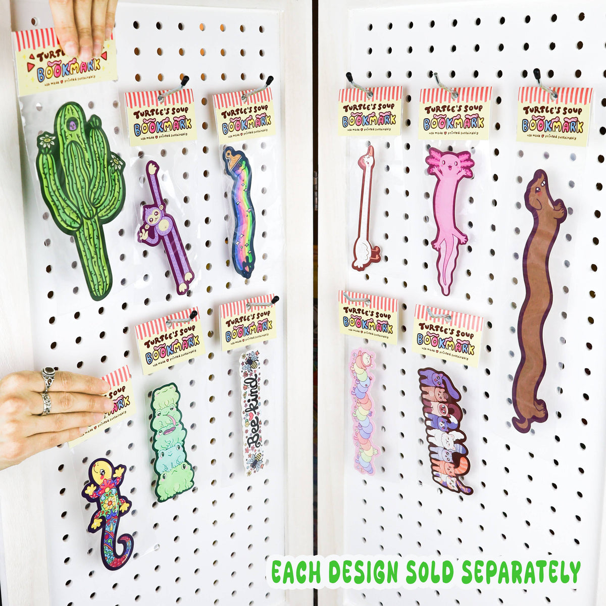  pegboard with various novelty bookmarks and packaging