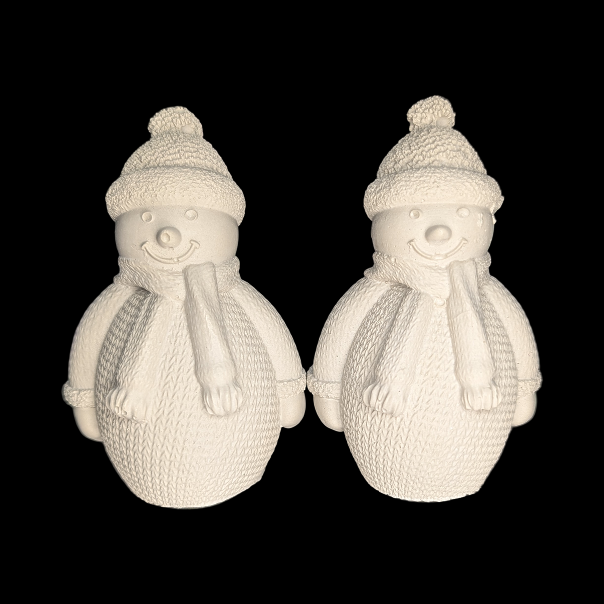 Concrete Snowman Figurine, Knit Sweater Winter Decor, DIY Paint Blank, Tiered Tray Christmas Snowmen Set