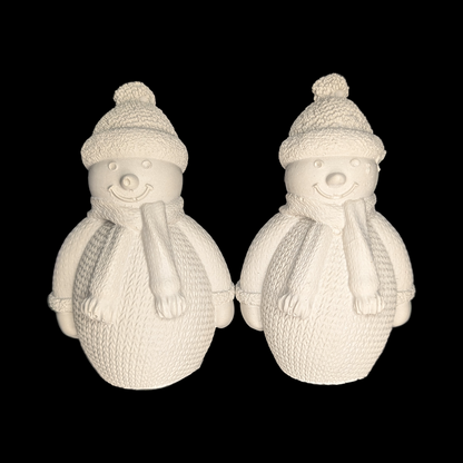Concrete Snowman Figurine, Knit Sweater Winter Decor, DIY Paint Blank, Tiered Tray Christmas Snowmen Set